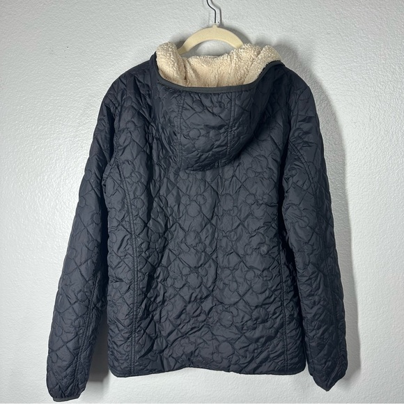 Disney Parks Black Quilted Hooded Mickey Jacket Women's Medium M Sherpa Lined - Picture 8 of 9